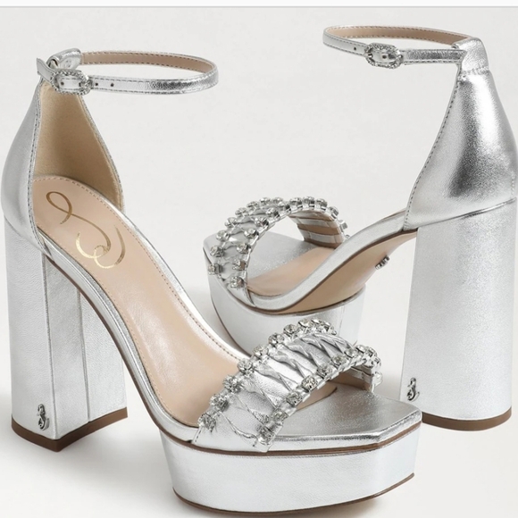Sam Edelman Ninette Platform Heels Ankle Strap Metallic Size 8.5 - Picture 1 of 15